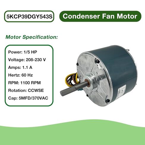 5KCP39DGY543S Condenser Fan Motor 1/5HP, 208-230V, 1.1A, 1100RPM Compatible with GE, Genteq, Carrier, Bryant, Payne Air Conditioner 5KCP39EGUA11BS, HC37GE219, HC37GE219A, Y7S623C269L, MOT99133 in Kuwait