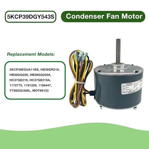 5KCP39DGY543S Condenser Fan Motor 1/5HP, 208-230V, 1.1A, 1100RPM Compatible with GE, Genteq, Carrier, Bryant, Payne Air Conditioner 5KCP39EGUA11BS, HC37GE219, HC37GE219A, Y7S623C269L, MOT99133 in Kuwait