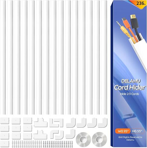 Delamu 254in Cord Hider ، أغطية الحبل المتطعي للكابلات للأسلاك على الحائط ، أغطية سلك الأسلاك ذات الأسلاك على الحائط ، ومتأمر الحبل التلفزيوني للتلفزيون المثبت على الحائط ، وإدارة الكابلات ل 2-3 أسلاك ، و 15x L16.9 W0.95 H0.55in in Kuwait