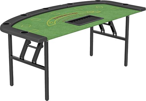 Soozier Poker Table Foldable, 72" Portable Folding Casino Blackjack Table for 8 Players, 220 LBS Capacity, Felt Surface, Cup Holders, Chip Tray, Dealer Spot, Padded Rails for Texas Holdem Game, Green in Saudi Arabia