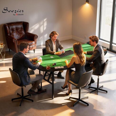 Soozier Poker Table Foldable, 72" Portable Folding Casino Blackjack Table for 8 Players, 220 LBS Capacity, Felt Surface, Cup Holders, Chip Tray, Dealer Spot, Padded Rails for Texas Holdem Game, Green in Saudi Arabia