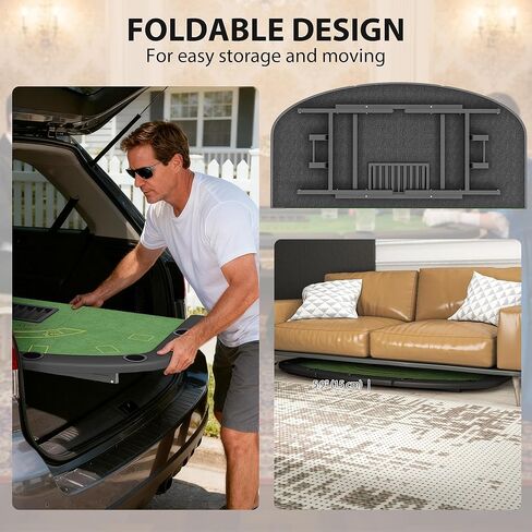 Soozier Poker Table Foldable, 72" Portable Folding Casino Blackjack Table for 8 Players, 220 LBS Capacity, Felt Surface, Cup Holders, Chip Tray, Dealer Spot, Padded Rails for Texas Holdem Game, Green in Saudi Arabia