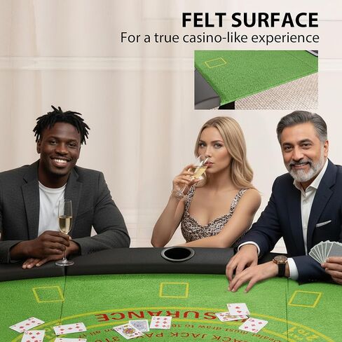 Soozier Poker Table Foldable, 72" Portable Folding Casino Blackjack Table for 8 Players, 220 LBS Capacity, Felt Surface, Cup Holders, Chip Tray, Dealer Spot, Padded Rails for Texas Holdem Game, Green in Saudi Arabia