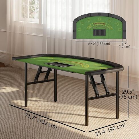 Soozier Poker Table Foldable, 72" Portable Folding Casino Blackjack Table for 8 Players, 220 LBS Capacity, Felt Surface, Cup Holders, Chip Tray, Dealer Spot, Padded Rails for Texas Holdem Game, Green in Saudi Arabia