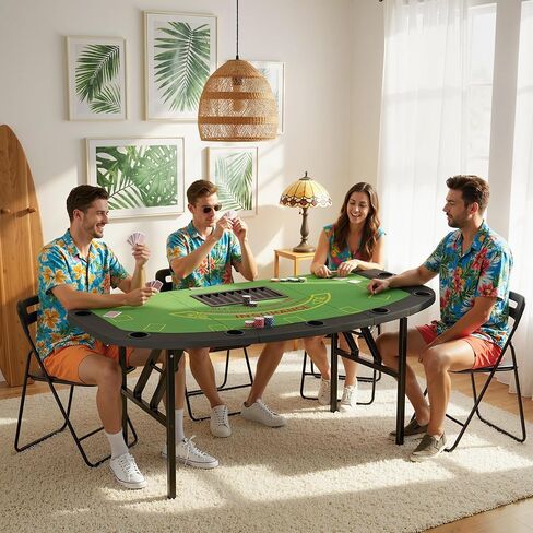 Soozier Poker Table Foldable, 72" Portable Folding Casino Blackjack Table for 8 Players, 220 LBS Capacity, Felt Surface, Cup Holders, Chip Tray, Dealer Spot, Padded Rails for Texas Holdem Game, Green in Saudi Arabia