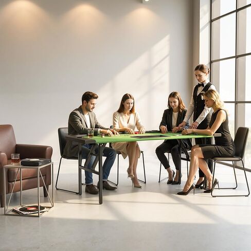 Soozier Poker Table Foldable, 72" Portable Folding Casino Blackjack Table for 8 Players, 220 LBS Capacity, Felt Surface, Cup Holders, Chip Tray, Dealer Spot, Padded Rails for Texas Holdem Game, Green in Saudi Arabia