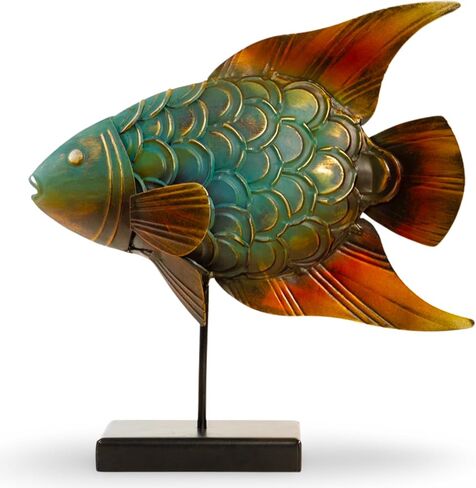 Made Easy Kit Fish Metal Art Freestanding - Home & Kitchen Décor Sculpture Statue Antique Colorful Craft - Sea Ocean Beach Coral Costal Pond Marine Nautical River Water Inspired Statue Designs (Fish) in Kuwait