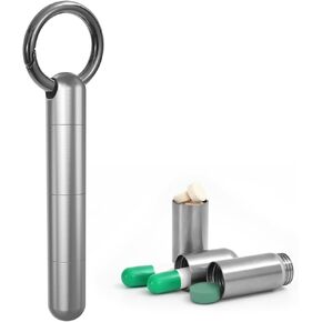 حاوية حامل حبوب منع الحمل على شكل سلسلة مفاتيح مقاومة للماء من التيتانيوم، علبة صغيرة الحجم محمولة لحبوب الدواء للتخييم في السفر في الهواء الطلق in Kuwait