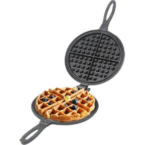 Cast Iron Waffle Maker - 8 inch Round Stovetop Waffle Iron, Two Piece Hinged Non-Electric, Quick Heating, Easy Clean in Kuwait