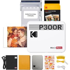 Kodak Mini 3 Retro 4Pass Portable Photo Printer (3 × 3 بوصات) + 8 صفائح ، أبيض in Kuwait