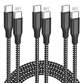 USB C to USB C Cable, 3 Pack 10FT 60W Type C Nylon Braided Charger Cord Fast Charging for iPhone 17 16 15 Series iPad MacBook CarPlay and More (Black) in Kuwait
