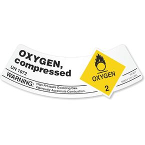 SmartSign Oxygen - Compressed Pack of 25 Gas Cylinder Shoulder Labels | 2" x 5.25" Vinyl, Made in USA in Kuwait