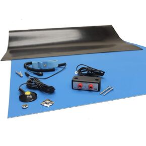 حصيرة لحام مطاطية مقاومة للكهرباء الساكنة بدرجة حرارة عالية - مجموعة مقاس 24 بوصة × 72 بوصة (2 × 6 بوصة) - سمك 0.08 بوصة - مقعد مزدوج وحزام معصم - أزرق in Kuwait