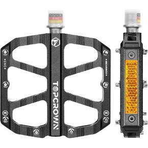 Mountain Bike Pedals with Reflectors, Aluminum Metal Bicycle Flat Pedals 9/16" - 3 Sealed Bearings, Non-Slip Wide Platform with Removable Pins for MTB, Road Bike, BMX, Ebike in Saudi Arabia
