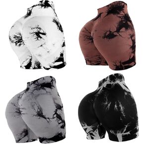 4 Piece Women Workout Shorts Tie Dye High Waist Butt Lifting Shorts Tight Women Workout Gym Yoga Sports Shorts in Kuwait