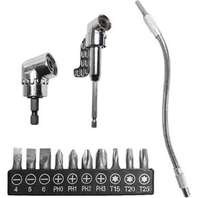 105 Degree Right Angle Drill Adapter, Power Screwdriver Socket Adapter for Narrow Spaces, Corner Tool Screw Hub with Multi-Function Bend Screwdriver Bit(Size:Short+Long) in Kuwait