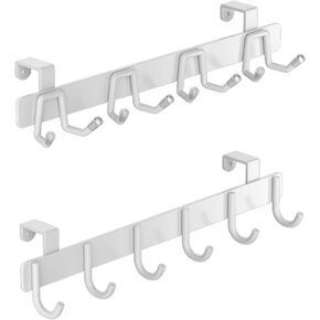 2 Pack Over The Cabinet Door Hooks - for Doors up to 7/8''(2.2cm) Thickness, Back of Cabinet Door Hanger, Metal Matte White Organizer Rack for Hanging Coats, Hats, Bathroom Towels, Kitchen Utensils in Kuwait