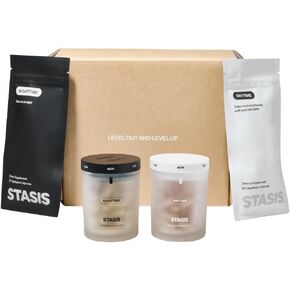 مجموعة Stasis النهارية والليدية - مكملات الطاقة والتركيز + كبسولات الهادئة والنوم للاقتران مع المنشط - تعزيز الطاقة الطبيعية دون توترات وتسخير المغنيسيوم للنوم (25 حصص) in Kuwait