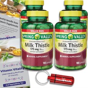 مجموعة Choice Bundle، كبسولات المكملات الغذائية ذات مستخلص الحليب الشوك، 175 مجم، 180 قيراط بالإضافة إلى دليل فيتامين وحاوية حبوب منع الحمل (3 عناصر)! in Kuwait