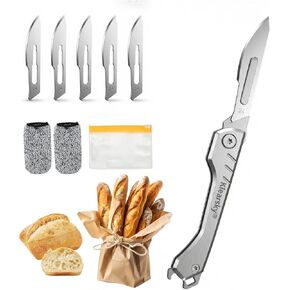 نموذج جديد لعام 2026 من الخبز الفاخر - أداة احترافية قابلة للطي لتسجيل العجين مع شفرات من الفولاذ الكربوني الآمن غذائيًا، و5 شفرات بديلة إضافية، وتصميم آمن ومقبض محكم in Kuwait