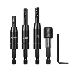 Self-Centering Drill Bit Set - 3 Piece VIX Bits with Hex Key & Bit Holder, 3/32", 7/64", 1/8" Center Hinge Drill Bits, 1/4" Hex Shank for Precision Pilot Holes in Kuwait