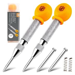 مجموعة لكمة مركزية أوتوماتيكية مقاس 5 بوصات من Mulwark - أداة ثقب مركزية محملة بنابض للمعادن والخشب والبلاستيك وأداة كسر نوافذ السيارة مع غطاء راحة اليد، ونصائح بديلة ونوابض متضمنة، عبوتان مع حقيبة in Kuwait