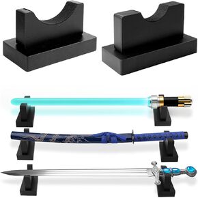 حامل سيف للسيف الضوئي وكاتانا وسيوف العصور الوسطى - حامل من الخيزران قابل للتعديل مع شاشة مبطنة مخملية لسيف الساموراي واكيزاشي تانتو جينجي، ديكور مكتب لسلاح الشفرة التنكرية (حامل أسود) in Kuwait