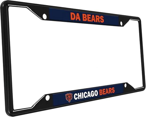 NFL Chicago Bears “Da Bears" Premium Long Lasting Black Metal Team License Plate Frame – 4 Screw Tag Holder with Highlighted Team Pride Cheer - Complement Any Color Truck, SUV, Car in Saudi Arabia