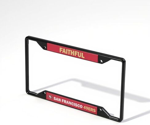 إطار لوحة ترخيص فريق NFL San Francisco 49ers Faithful Premium طويل الأمد من المعدن الأسود - حامل بطاقات بـ 4 براغي مع تشجيع فخر الفريق المميز - يكمل أي شاحنة ملونة، سيارات الدفع الرباعي، سيارة in Saudi Arabia
