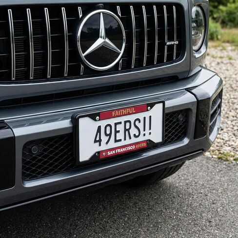 إطار لوحة ترخيص فريق NFL San Francisco 49ers Faithful Premium طويل الأمد من المعدن الأسود - حامل بطاقات بـ 4 براغي مع تشجيع فخر الفريق المميز - يكمل أي شاحنة ملونة، سيارات الدفع الرباعي، سيارة in Saudi Arabia