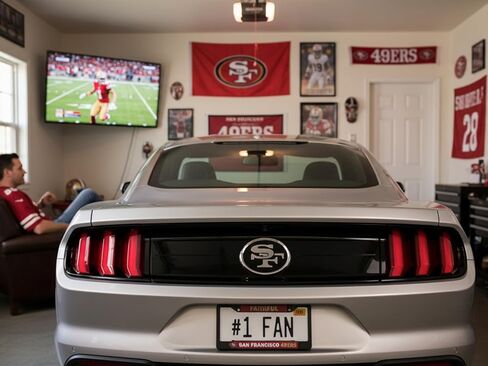 إطار لوحة ترخيص فريق NFL San Francisco 49ers Faithful Premium طويل الأمد من المعدن الأسود - حامل بطاقات بـ 4 براغي مع تشجيع فخر الفريق المميز - يكمل أي شاحنة ملونة، سيارات الدفع الرباعي، سيارة in Saudi Arabia