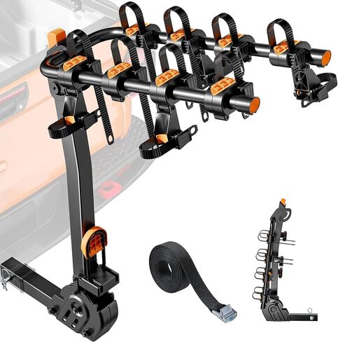 monTEK 4-Bike Rack for Cars, Trucks, SUVs with 2" Hitch, Foldable & Tiltable Bike Rack Hitch,3mm Thick Heavy-Duty Steel Frame, Hitch Bike Rack with Anti-Rattle Stability and Straps, 150 Pound Capacity in Saudi Arabia