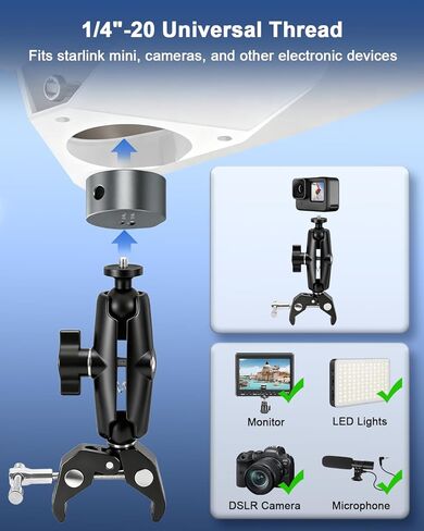 Tripod Adapter for Starlink Mini New Version Pipe Adapter, Aluminum Alloy, with 1/4''-20 & 3/8"-16 Thread, Compatible with 2025 Starlink Mini Pipe Adapter and Flat Mount in Kuwait