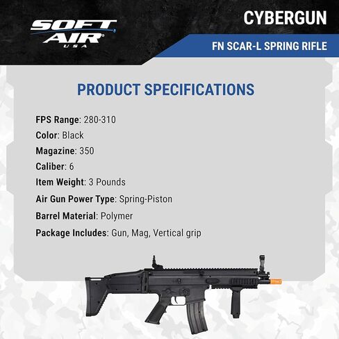 بندقية Airsoft كاملة الحجم مرخصة من Soft Air SCAR-L، باللون الأسود in Saudi Arabia