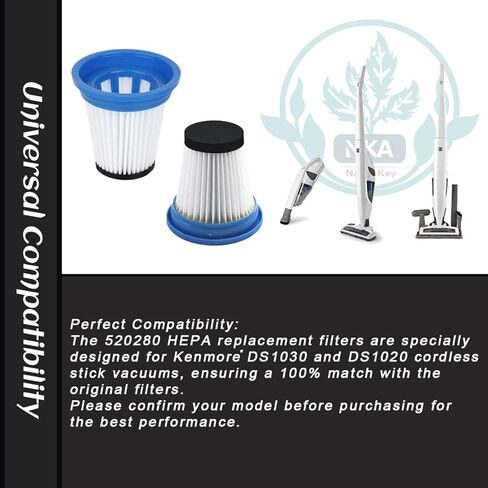 NKA 2 Pack 520280 HEPA Replacement Filters Compatible with Kenmore DS1030 DS1020 Cordless Stick Vacuum Cleaner, Washable & Reusable Filters for 2-in-1 Handheld Lightweight Vacuum with LED Headlight in Kuwait