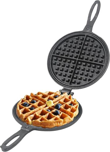 Cast Iron Waffle Maker - 8 inch Round Stovetop Waffle Iron, Two Piece Hinged Non-Electric, Quick Heating, Easy Clean in Kuwait