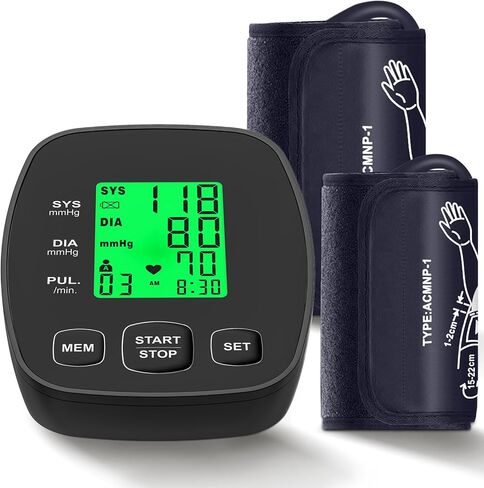 جهاز مراقبة ضغط الدم للاستخدام المنزلي، أساور واسعة النطاق للذراع العلوي تناسب الأطفال والبالغين الكبار، سهلة الاستخدام، قراءات انقباضية دقيقة للضغط الانقباضي، تتضمن كابل USB و4 بطاريات AAA in Kuwait