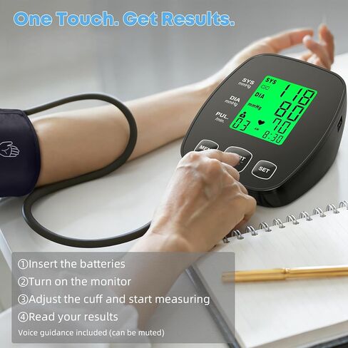 جهاز مراقبة ضغط الدم للاستخدام المنزلي، أساور واسعة النطاق للذراع العلوي تناسب الأطفال والبالغين الكبار، سهلة الاستخدام، قراءات انقباضية دقيقة للضغط الانقباضي، تتضمن كابل USB و4 بطاريات AAA in Kuwait
