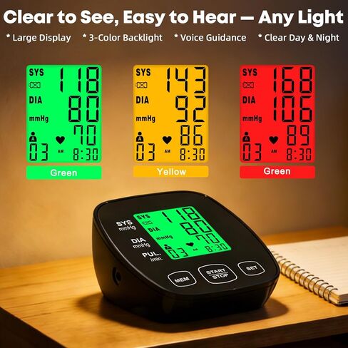 جهاز مراقبة ضغط الدم للاستخدام المنزلي، أساور واسعة النطاق للذراع العلوي تناسب الأطفال والبالغين الكبار، سهلة الاستخدام، قراءات انقباضية دقيقة للضغط الانقباضي، تتضمن كابل USB و4 بطاريات AAA in Kuwait