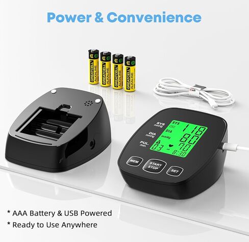 جهاز مراقبة ضغط الدم للاستخدام المنزلي، أساور واسعة النطاق للذراع العلوي تناسب الأطفال والبالغين الكبار، سهلة الاستخدام، قراءات انقباضية دقيقة للضغط الانقباضي، تتضمن كابل USB و4 بطاريات AAA in Kuwait