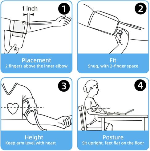 جهاز مراقبة ضغط الدم للاستخدام المنزلي، أساور واسعة النطاق للذراع العلوي تناسب الأطفال والبالغين الكبار، سهلة الاستخدام، قراءات انقباضية دقيقة للضغط الانقباضي، تتضمن كابل USB و4 بطاريات AAA in Kuwait
