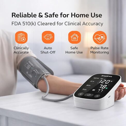 جهاز قياس ضغط الدم من أعلى الذراع للاستخدام المنزلي، جهاز طبي من الدرجة الثانية FDA 510(k)، سوار واسع النطاق 22-42 سم، شاشة LED كبيرة مقاس 5.2 بوصة، مستخدم مزدوج، USB-C وبطارية (AES-U382) in Kuwait
