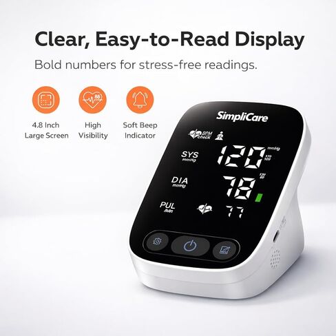 جهاز قياس ضغط الدم من أعلى الذراع للاستخدام المنزلي، جهاز طبي من الدرجة الثانية FDA 510(k)، سوار واسع النطاق 22-42 سم، شاشة LED كبيرة مقاس 5.2 بوصة، مستخدم مزدوج، USB-C وبطارية (AES-U382) in Kuwait