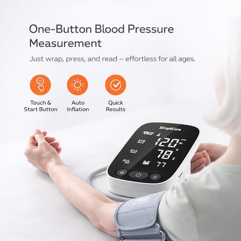 جهاز قياس ضغط الدم من أعلى الذراع للاستخدام المنزلي، جهاز طبي من الدرجة الثانية FDA 510(k)، سوار واسع النطاق 22-42 سم، شاشة LED كبيرة مقاس 5.2 بوصة، مستخدم مزدوج، USB-C وبطارية (AES-U382) in Kuwait