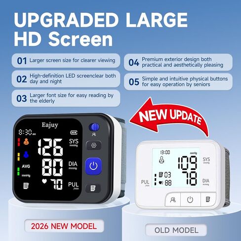 جهاز مراقبة ضغط الدم من المعصم، ترقية جديدة 2026، معصم معصم رقمي تلقائي لضغط الدم مع جهاز عرض كبير لضغط الدم للاستخدام المنزلي، 99 × 2 مجموعة ذاكرة مع حقيبة تخزين in Kuwait