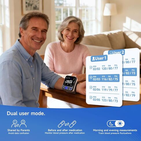 جهاز مراقبة ضغط الدم من المعصم، ترقية جديدة 2026، معصم معصم رقمي تلقائي لضغط الدم مع جهاز عرض كبير لضغط الدم للاستخدام المنزلي، 99 × 2 مجموعة ذاكرة مع حقيبة تخزين in Kuwait