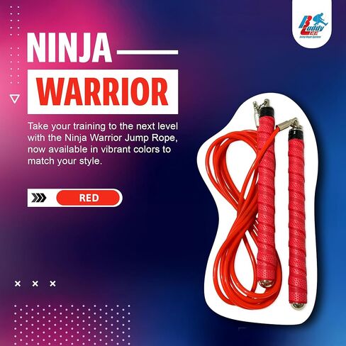 Buddy Lee Ninja Warrior Jump Rope – Adjustable Speed Rope for Fitness, HIIT, CrossFit & Boxing – Tangle-Free with Precision Ball Bearings – Durable, Lightweight & Ergonomic Handles (Red) in Kuwait