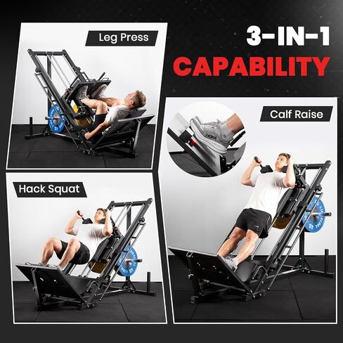 LIONSCOOL Upgraded 3-in-1 Leg Press Hack Squat Machine with Weight Storage, Professional Adjustable Iso-Lateral Trainer with Linear Bearing for Home Gym Lower Body Strength Training in Kuwait