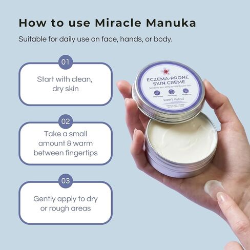 كريم سفين آيلاند ميراكل مانوكا (3.8 أونصة) | كريم الأكزيما الطبيعي الخالي من الستيرويد ومرطب الوجه | معتمد من الجلد | بزيت أوراق المانوكا | للبشرة الجافة والرضع والكبار | صنع في نيوزيلندا in Kuwait