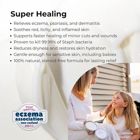 كريم سفين آيلاند ميراكل مانوكا (3.8 أونصة) | كريم الأكزيما الطبيعي الخالي من الستيرويد ومرطب الوجه | معتمد من الجلد | بزيت أوراق المانوكا | للبشرة الجافة والرضع والكبار | صنع في نيوزيلندا in Kuwait